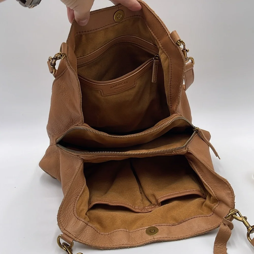 American Leather Co. Shoulder Bag - Caramel Brown 100% Leather - Double Straps - Picture 13 of 16